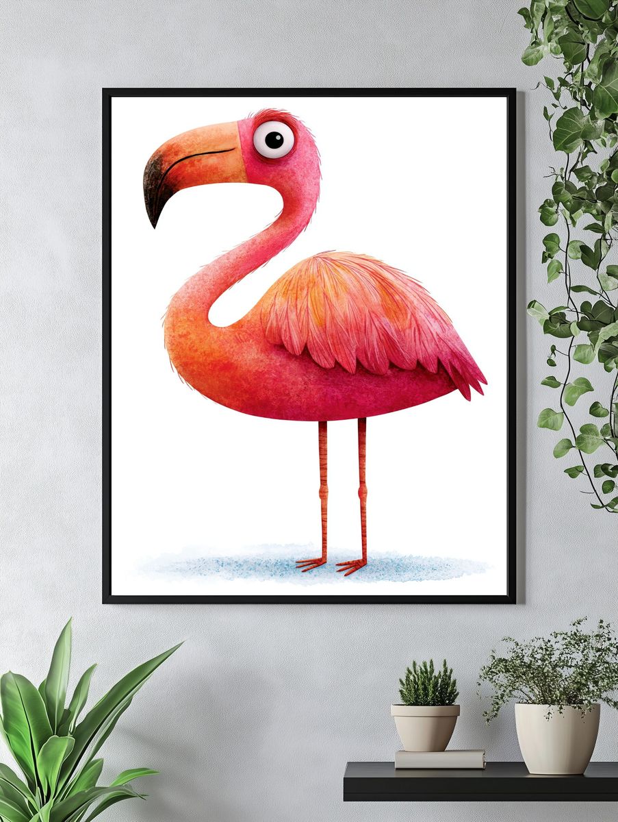 Pink Flamingo Watercolor Print. — room view 4