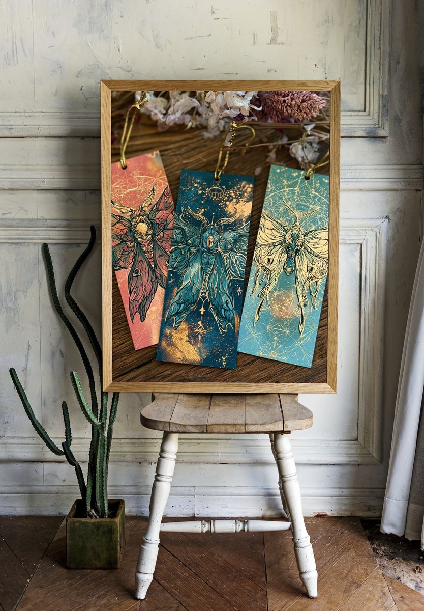 Moth Trio Illustration Poster. — room view 1