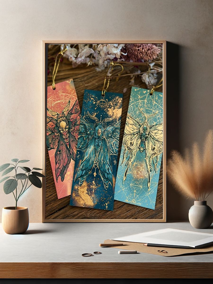 Moth Trio Illustration Poster. — room view 2