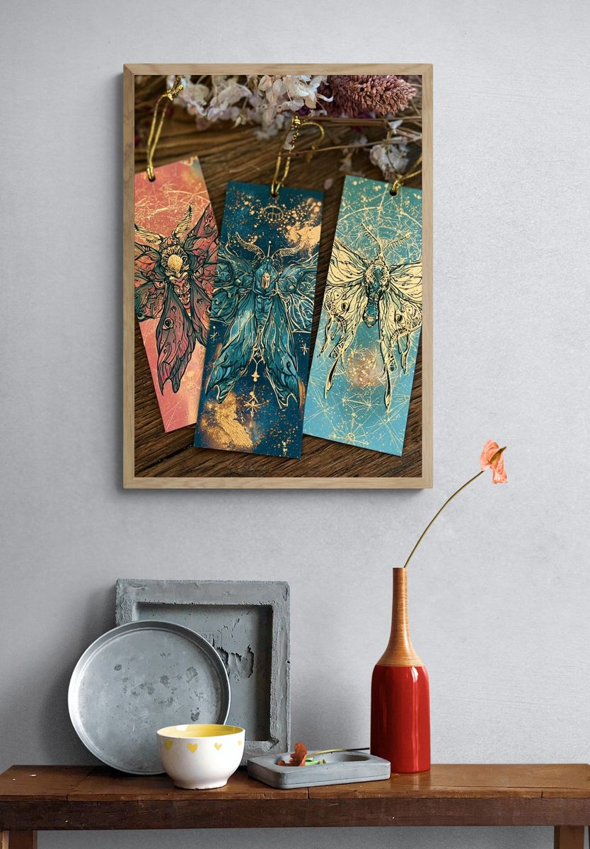 Moth Trio Illustration Poster. — room view 3