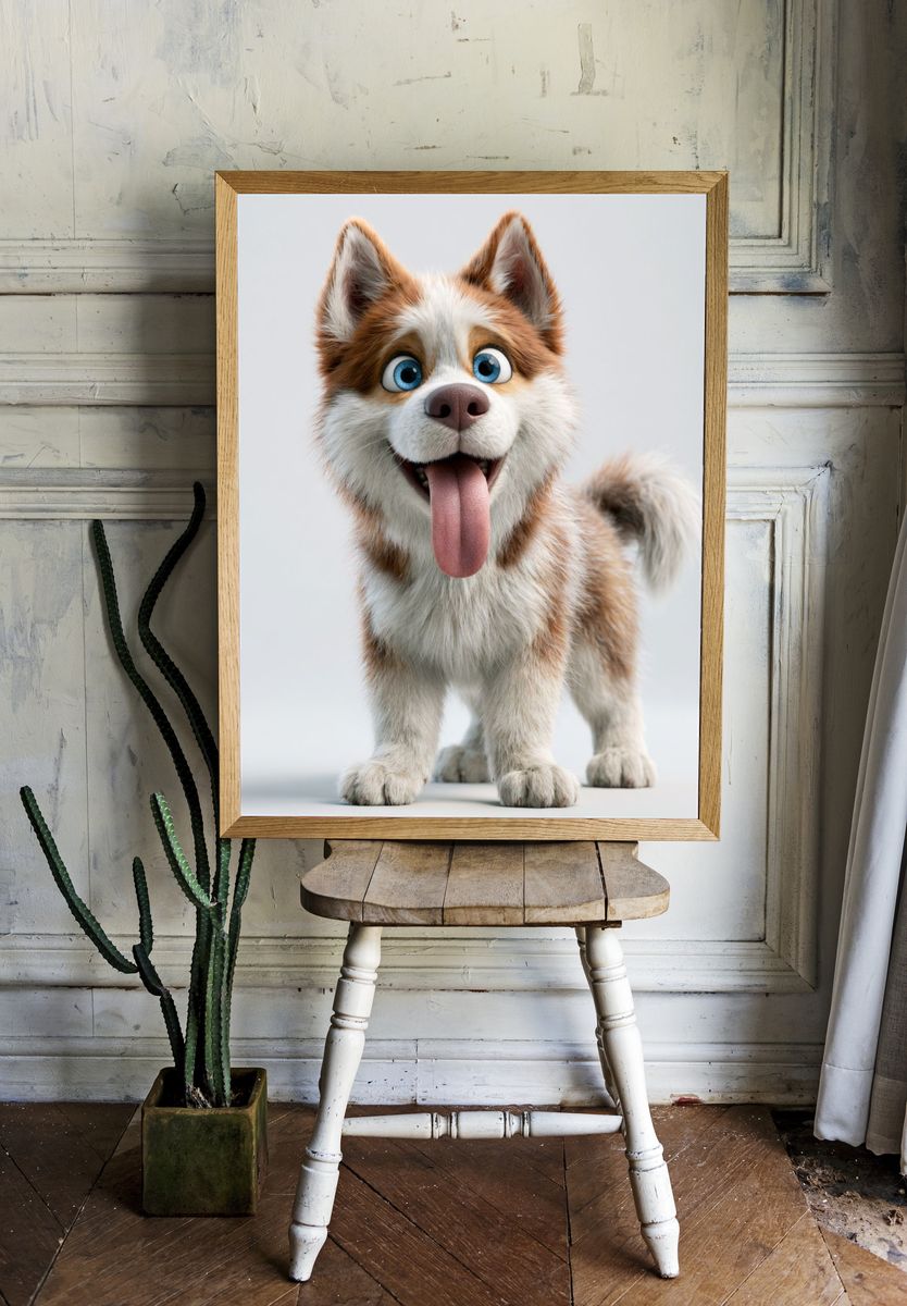 Playful Husky Puppy Illustration Poster. room preview