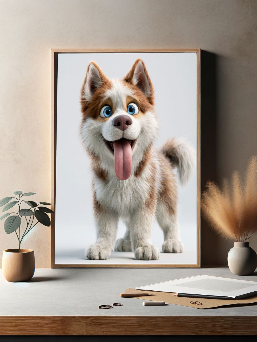 Playful Husky Puppy Illustration Poster. — room view 2