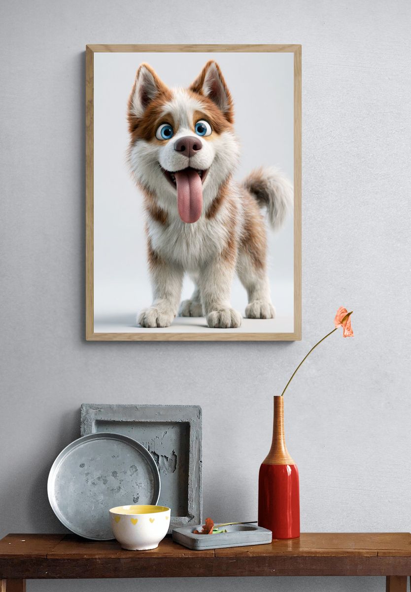 Playful Husky Puppy Illustration Poster. — room view 3