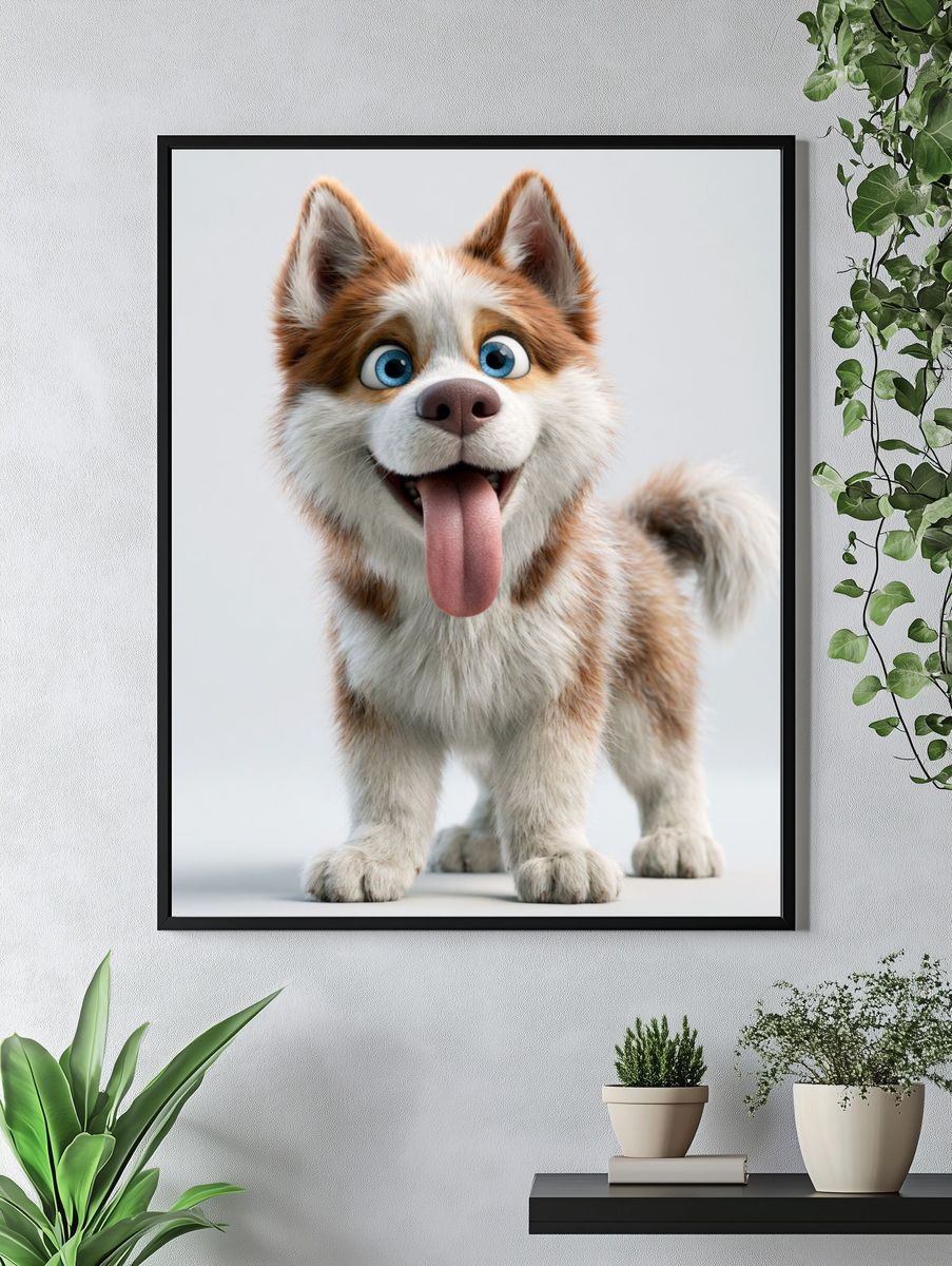 Playful Husky Puppy Illustration Poster. — room view 4
