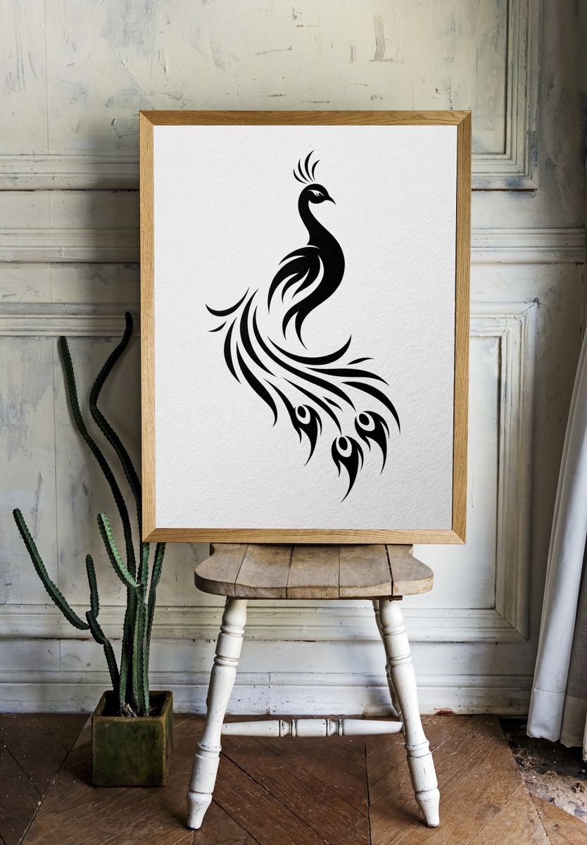 Peacock Silhouette Minimalist Print. — room view 1