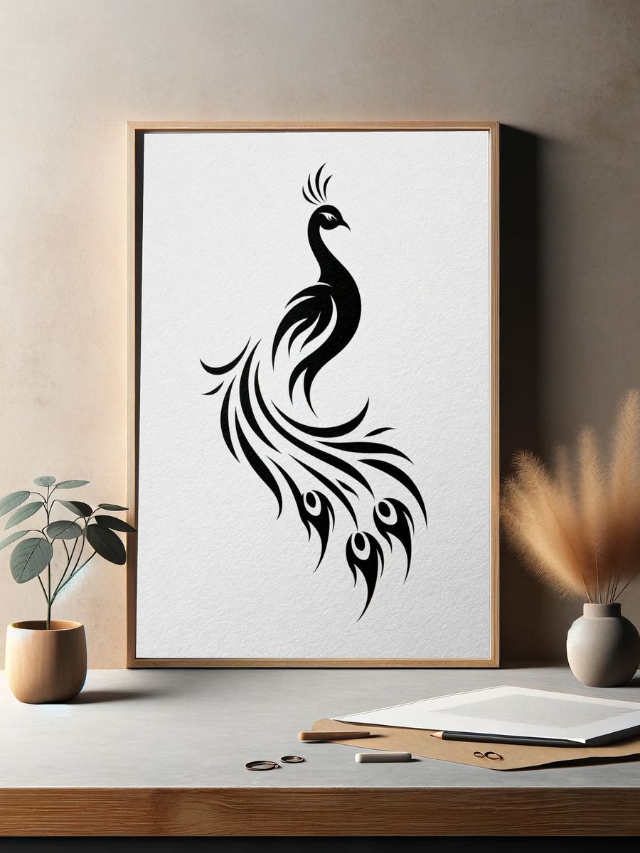 Peacock Silhouette Minimalist Print. — room view 2