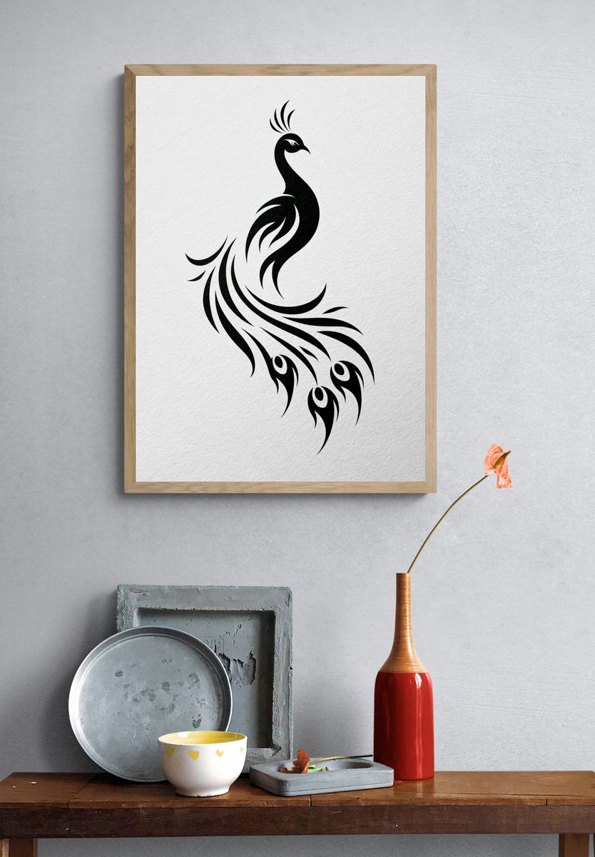 Peacock Silhouette Minimalist Print. — room view 3