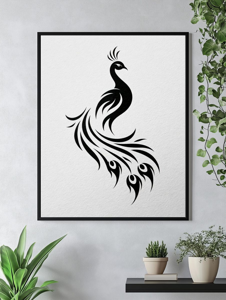 Peacock Silhouette Minimalist Print. — room view 4