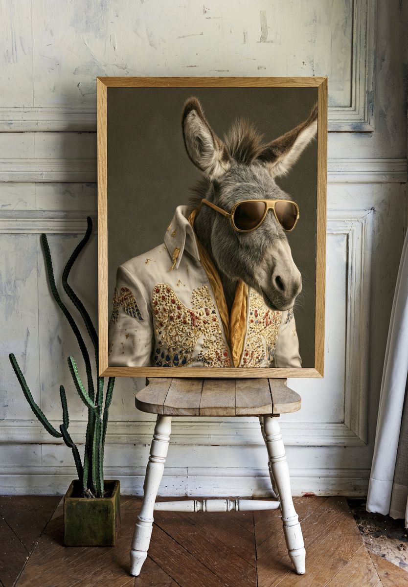 Donkey in Sunglasses Illustration Poster. — room view 1