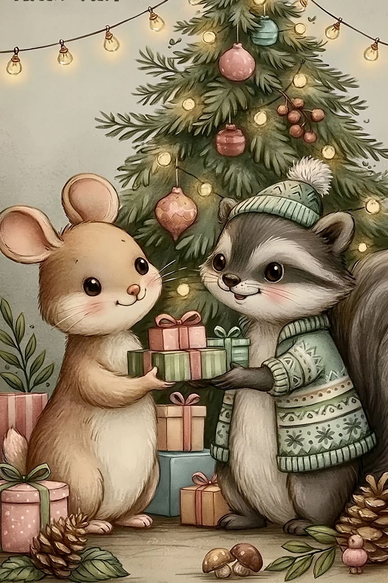 Christmas Mice Gift Tree Poster. poster detail