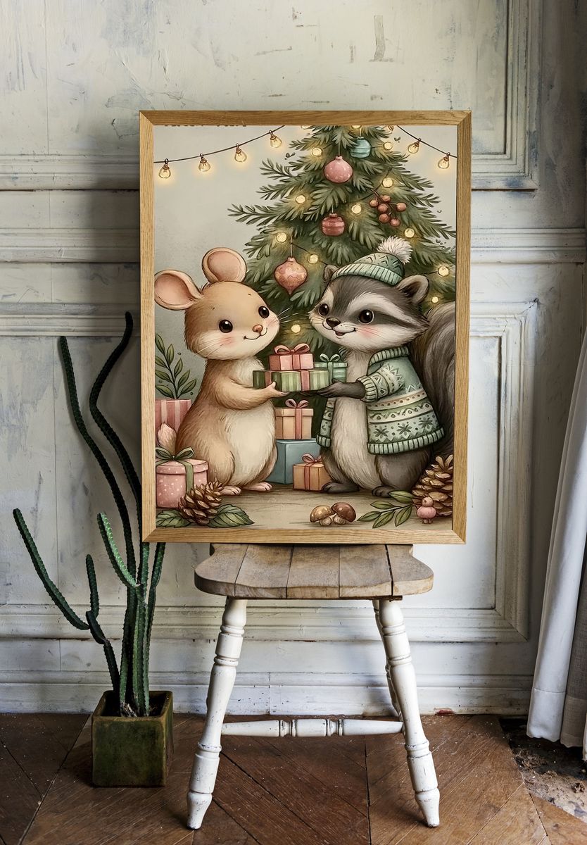 Christmas Mice Gift Tree Poster. room preview