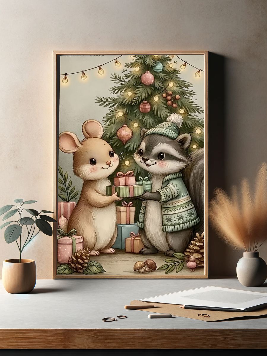 Christmas Mice Gift Tree Poster. — room view 2