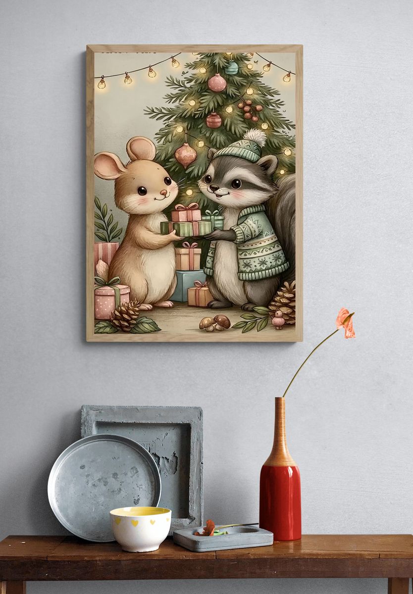 Christmas Mice Gift Tree Poster. — room view 3
