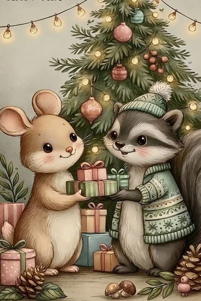 Christmas Mice Gift Tree Poster. poster