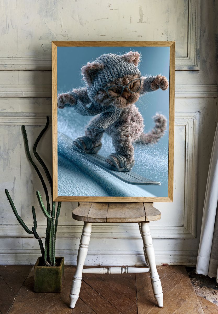 Surfing Cat Digital Art Poster. room preview