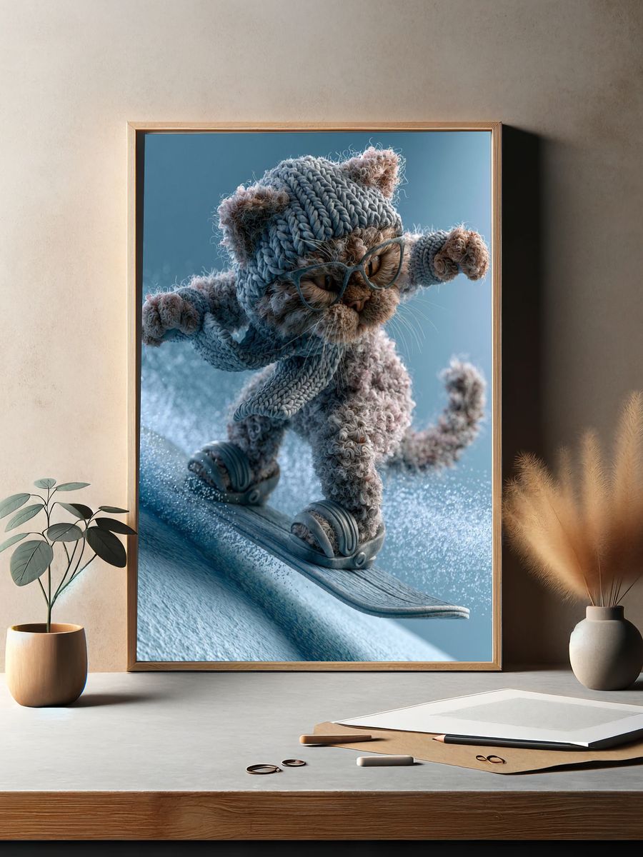 Surfing Cat Digital Art Poster. — room view 2