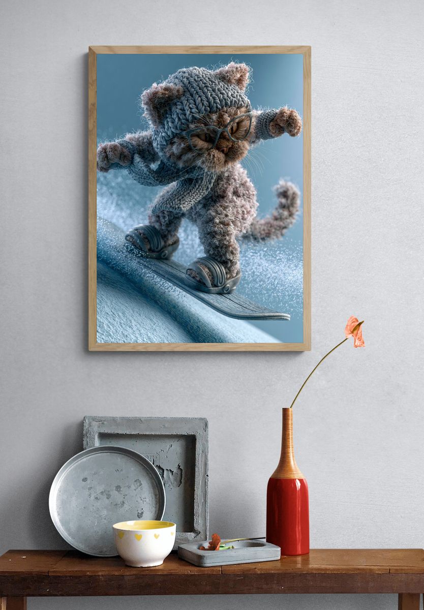 Surfing Cat Digital Art Poster. — room view 3