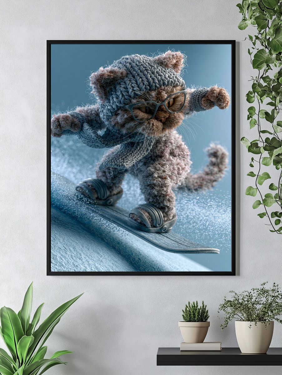 Surfing Cat Digital Art Poster. — room view 4