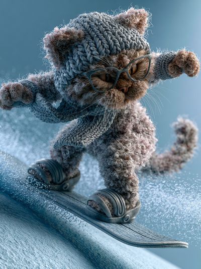 Surfing Cat Digital Art Poster.