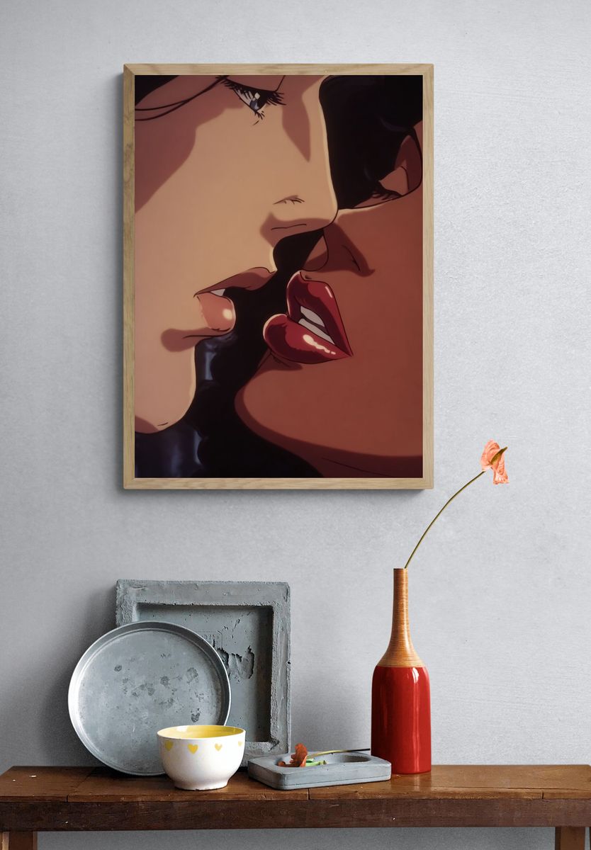 Intimate Anime Kiss Poster. — room view 3
