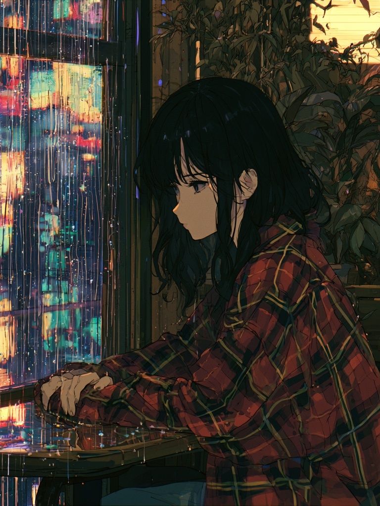Rainy Window Girl Anime Print. poster — anime art