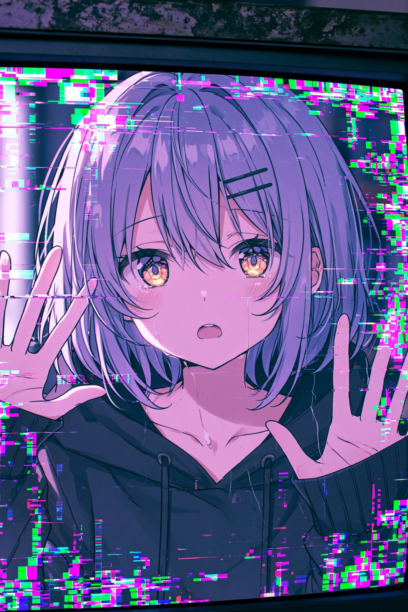 Glitch Anime Girl Digital Art Poster. poster — anime art