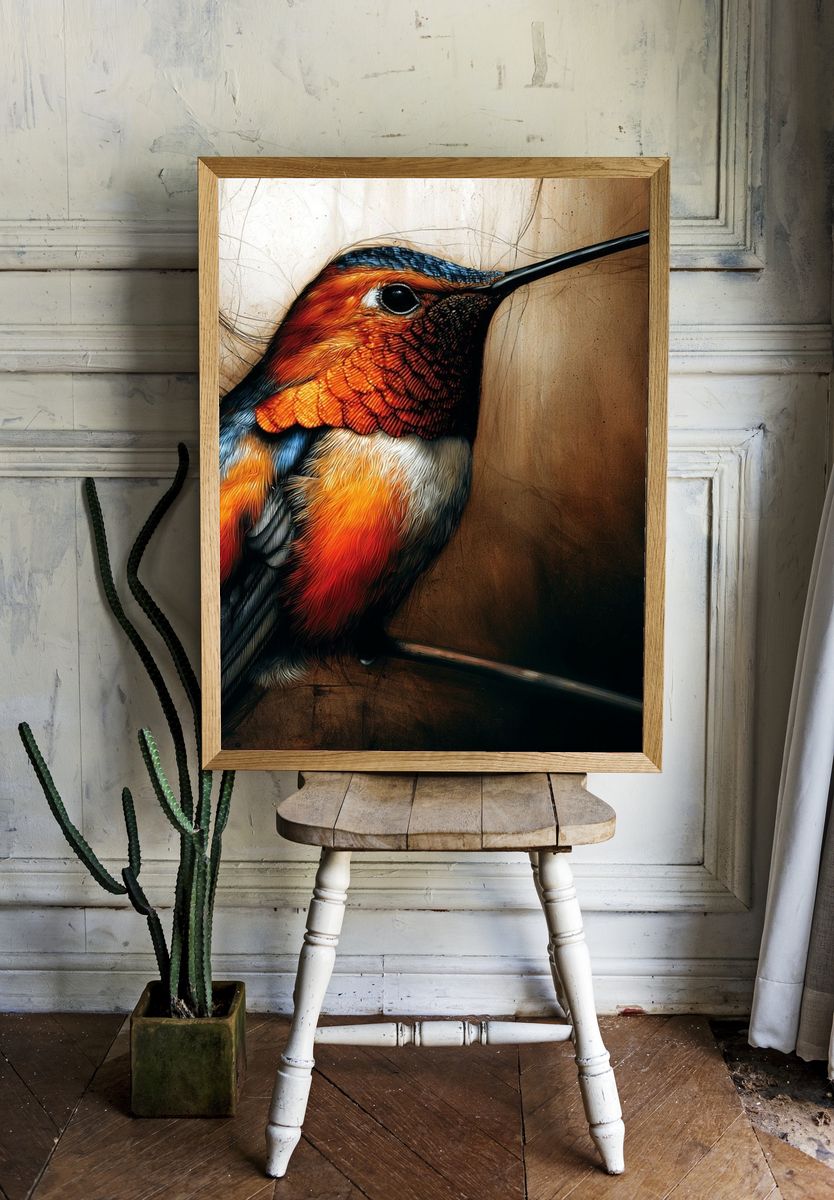 Hummingbird Portrait Print. — room view 1