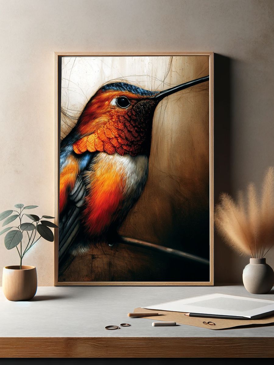 Hummingbird Portrait Print. — room view 2