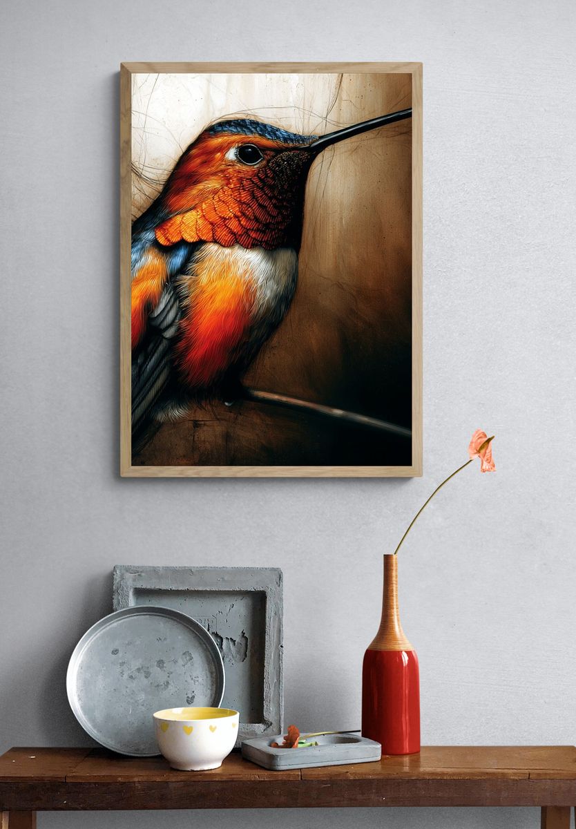 Hummingbird Portrait Print. — room view 3
