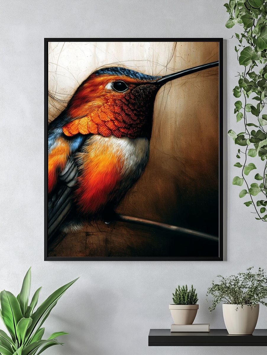 Hummingbird Portrait Print. — room view 4