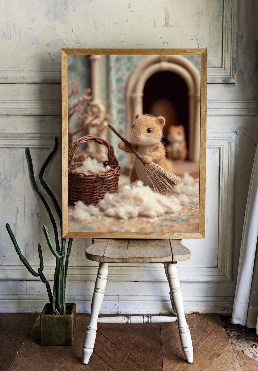 Hamster Cleaning Miniature Scene Poster. — room view 1