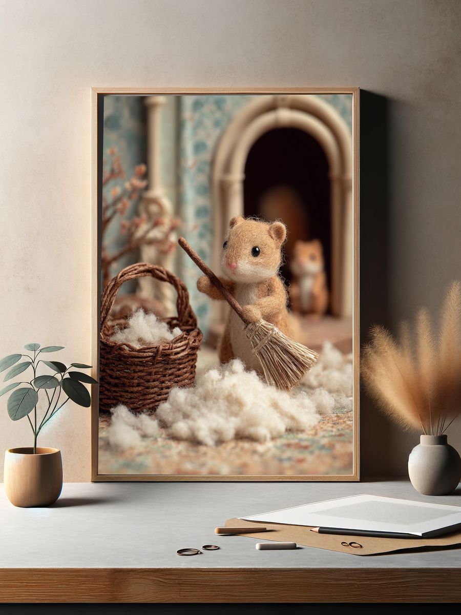 Hamster Cleaning Miniature Scene Poster. — room view 2