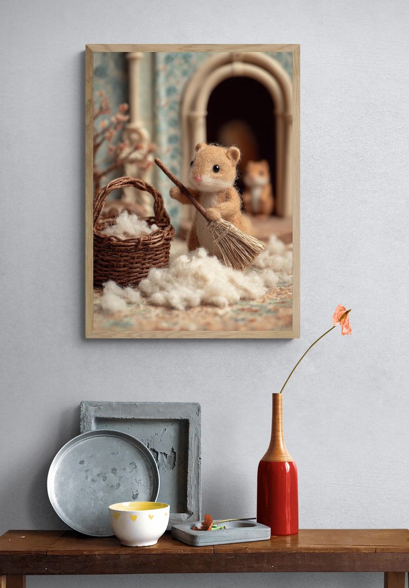 Hamster Cleaning Miniature Scene Poster. — room view 3
