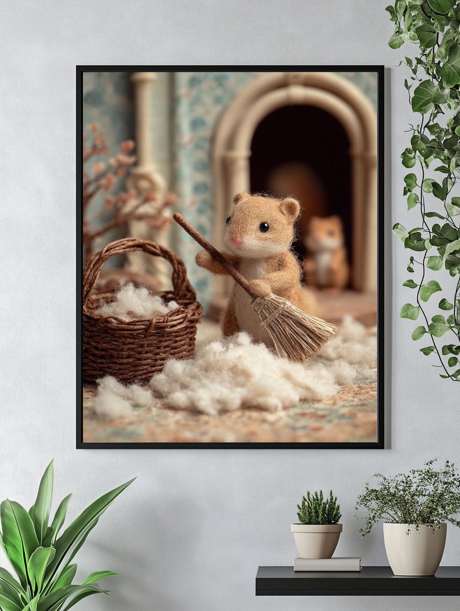 Hamster Cleaning Miniature Scene Poster. — room view 4