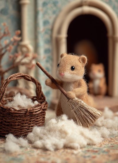Hamster Cleaning Miniature Scene Poster. poster print