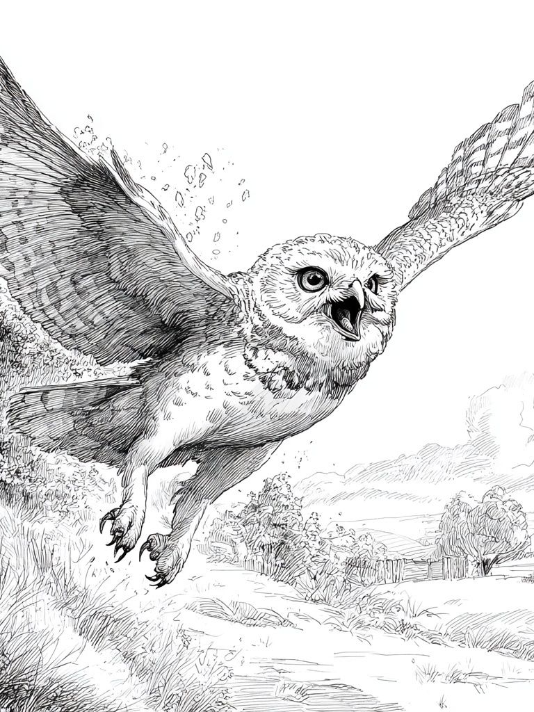 Flying Owl Ink Illustration Poster. poster — animals art