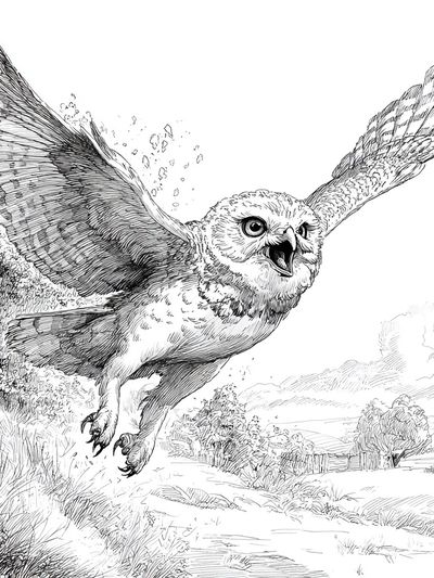 Flying Owl Ink Illustration Poster. poster print