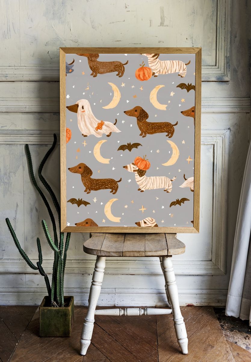 Halloween Dachshund Pattern Poster. room preview