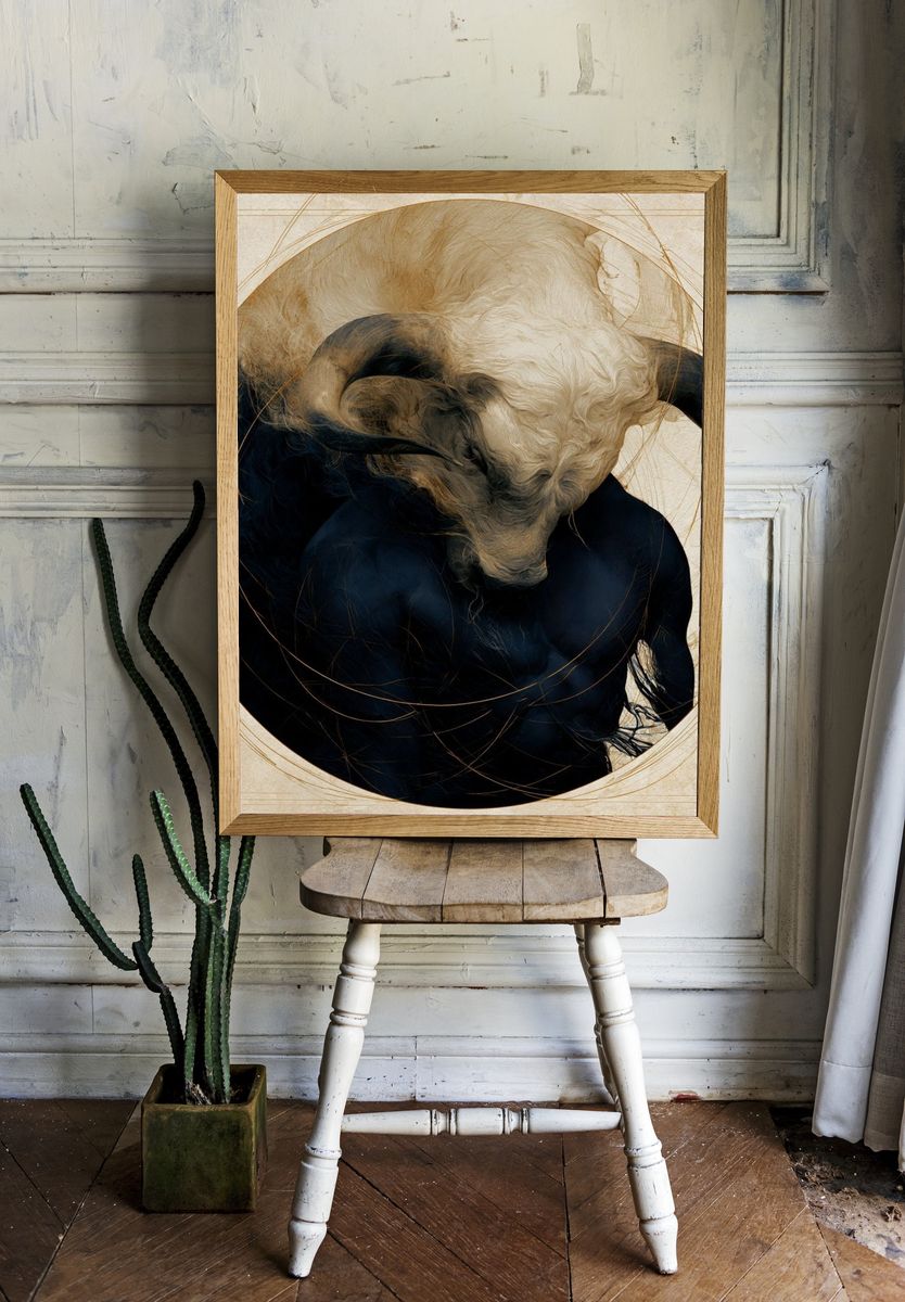 Abstract Bull Portrait Print. — room view 1