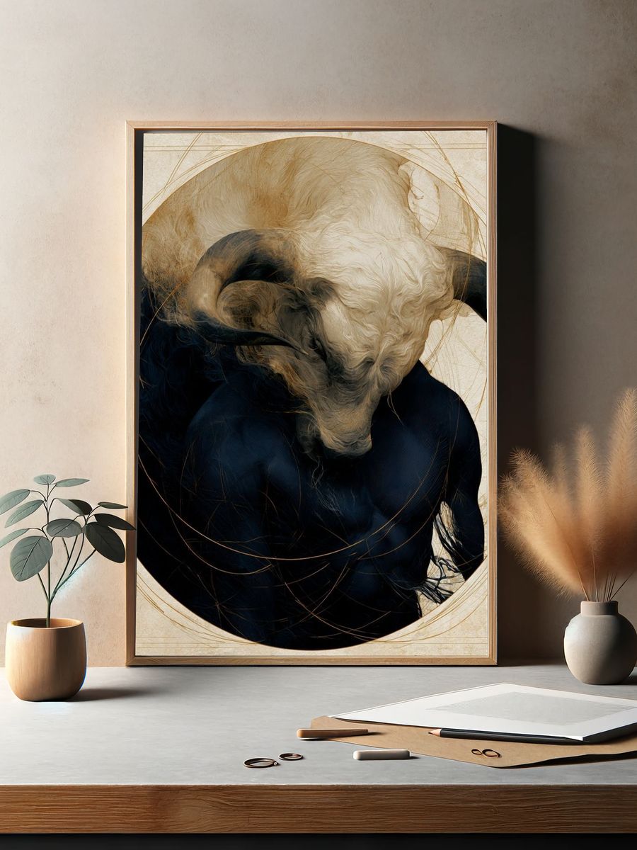 Abstract Bull Portrait Print. — room view 2