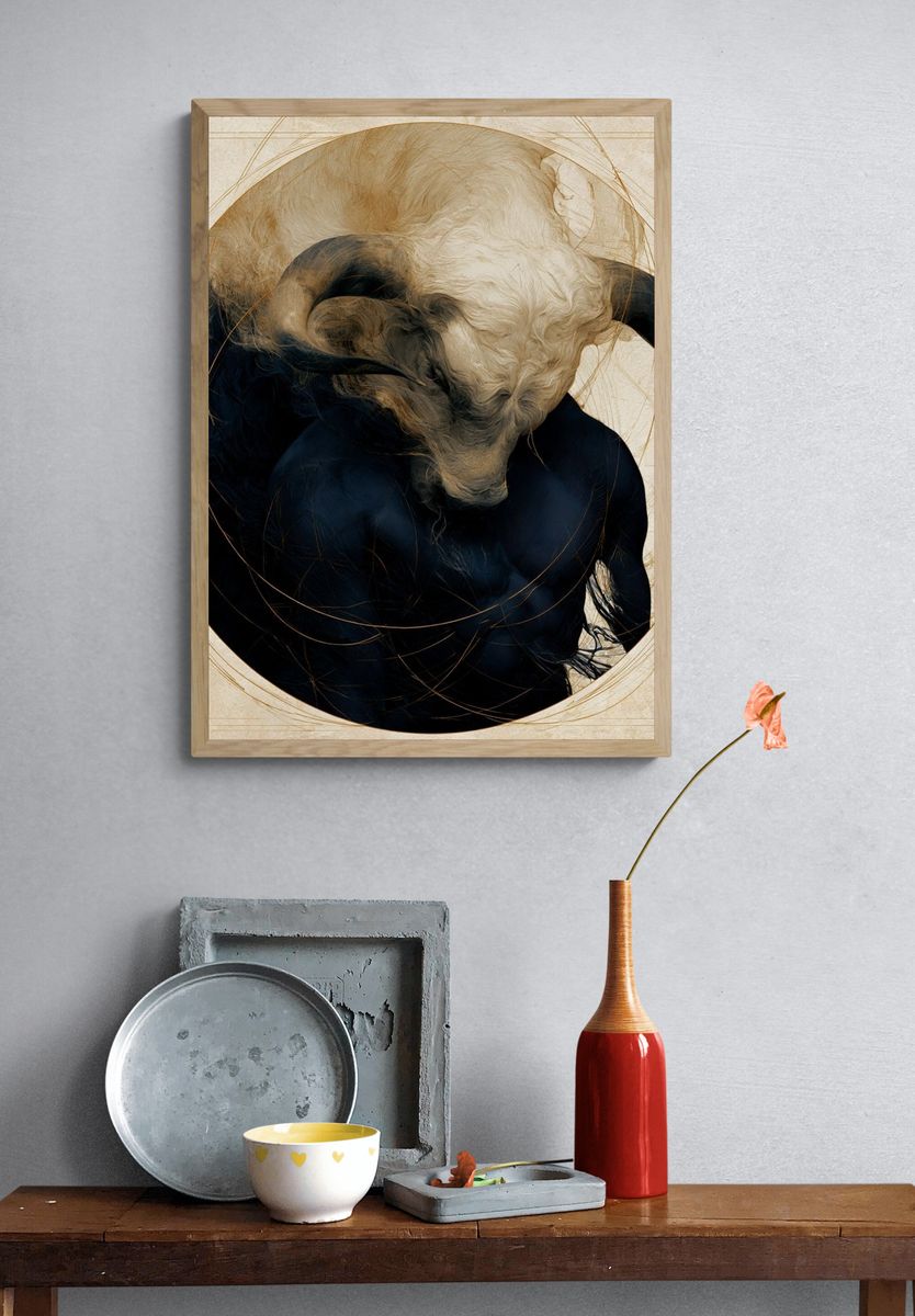 Abstract Bull Portrait Print. — room view 3