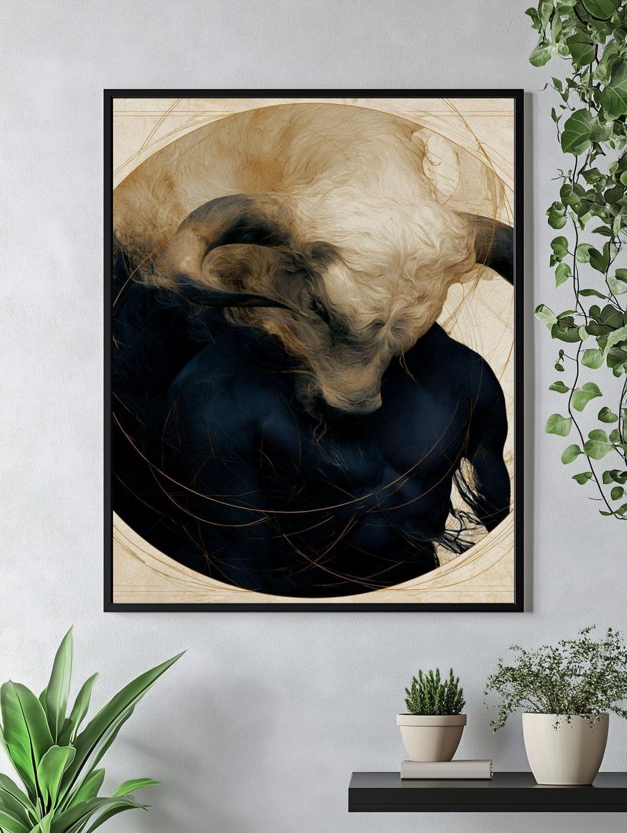 Abstract Bull Portrait Print. — room view 4