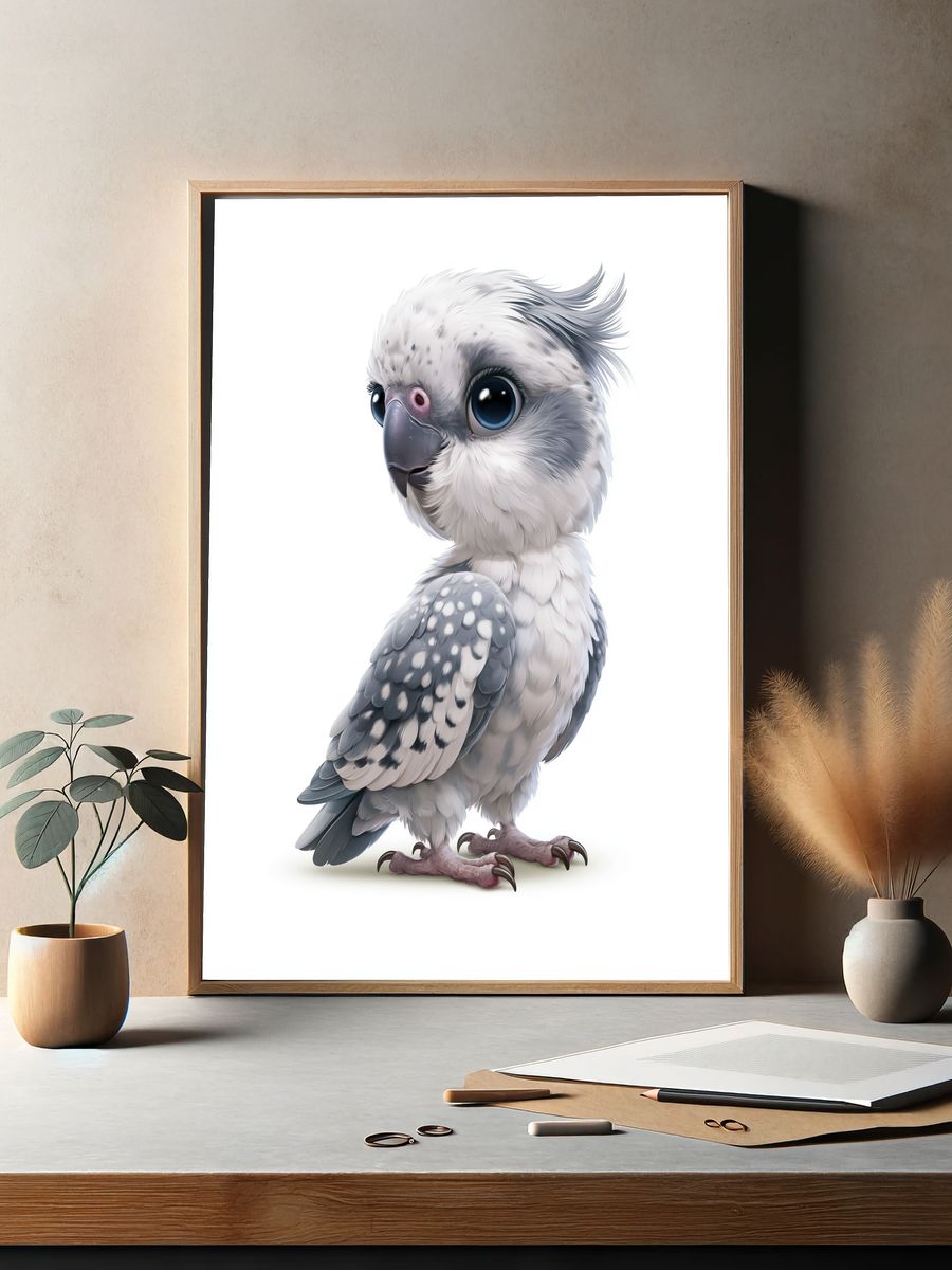 Cute Cockatoo Portrait Print. — room view 2