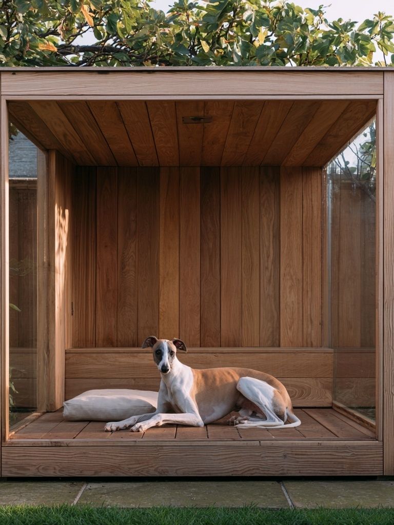 Greyhound in Wooden Garden Shelter Poster. poster — animals art