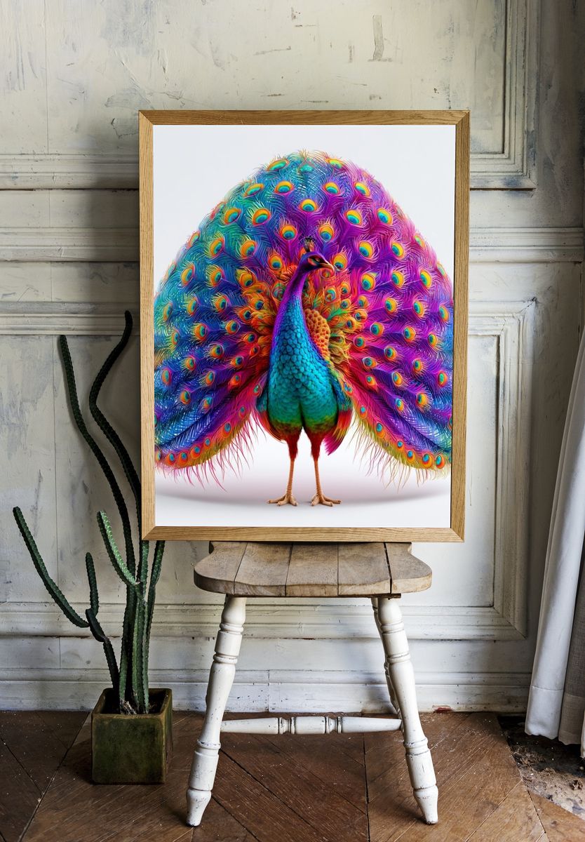 Rainbow Peacock Illustration Poster. room preview