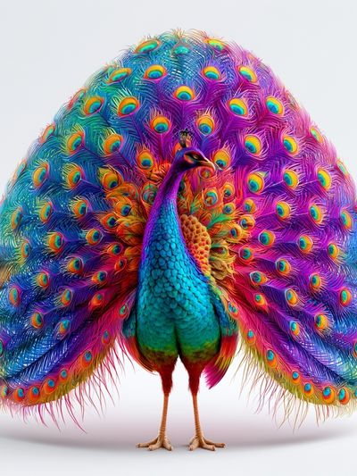 Rainbow Peacock Illustration Poster.
