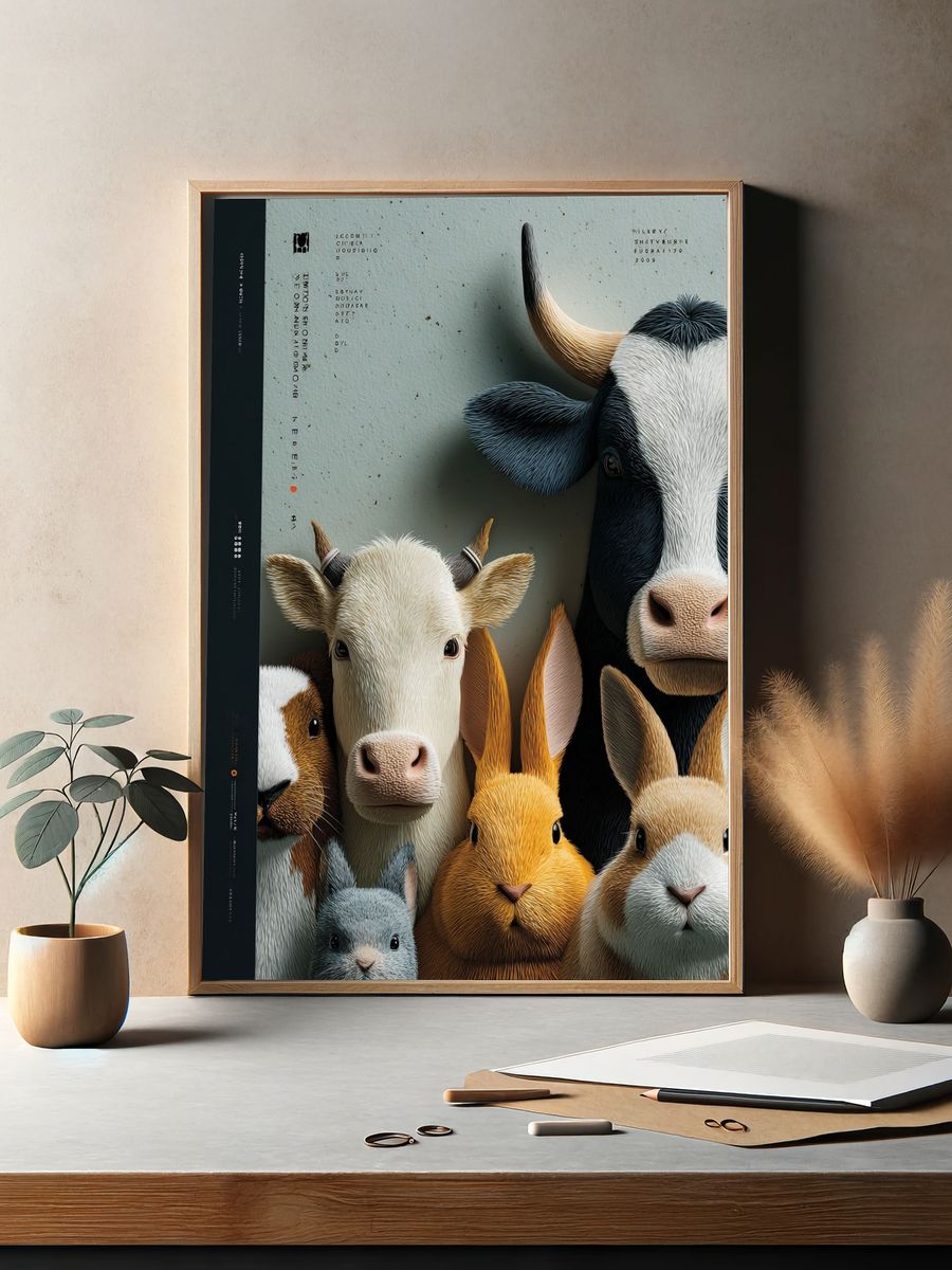 Farm Animals Digital Art Poster. — room view 2