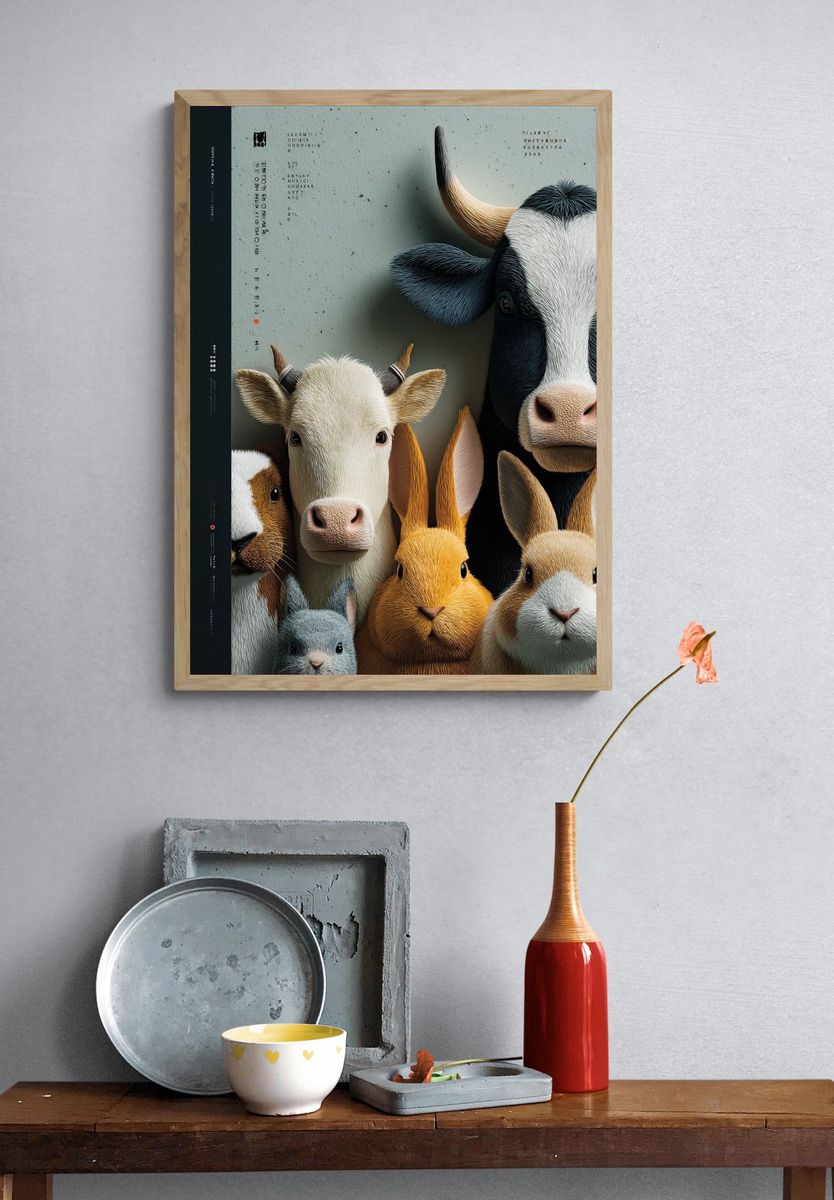 Farm Animals Digital Art Poster. — room view 3