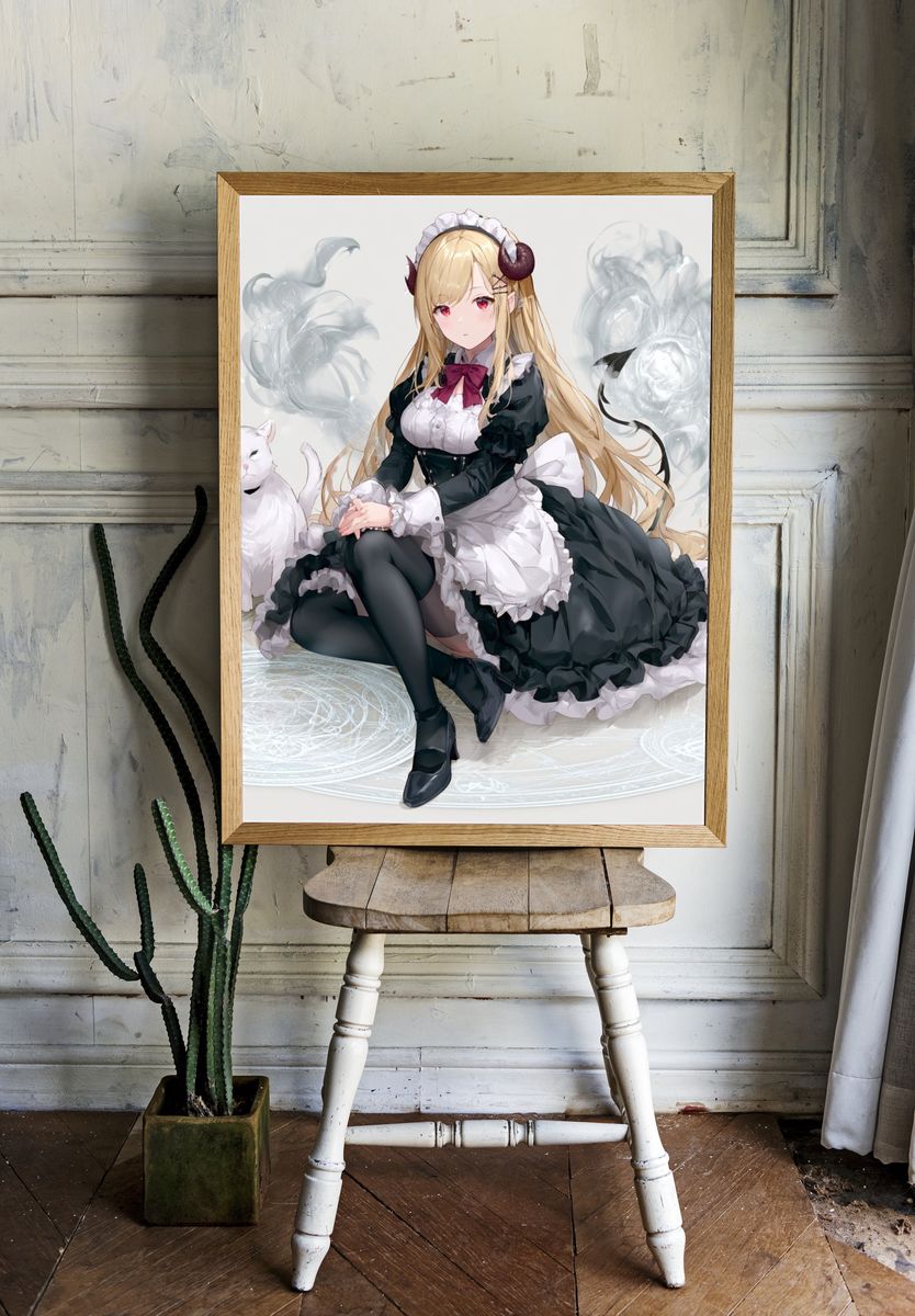 Anime Maid and Cat Print. room preview