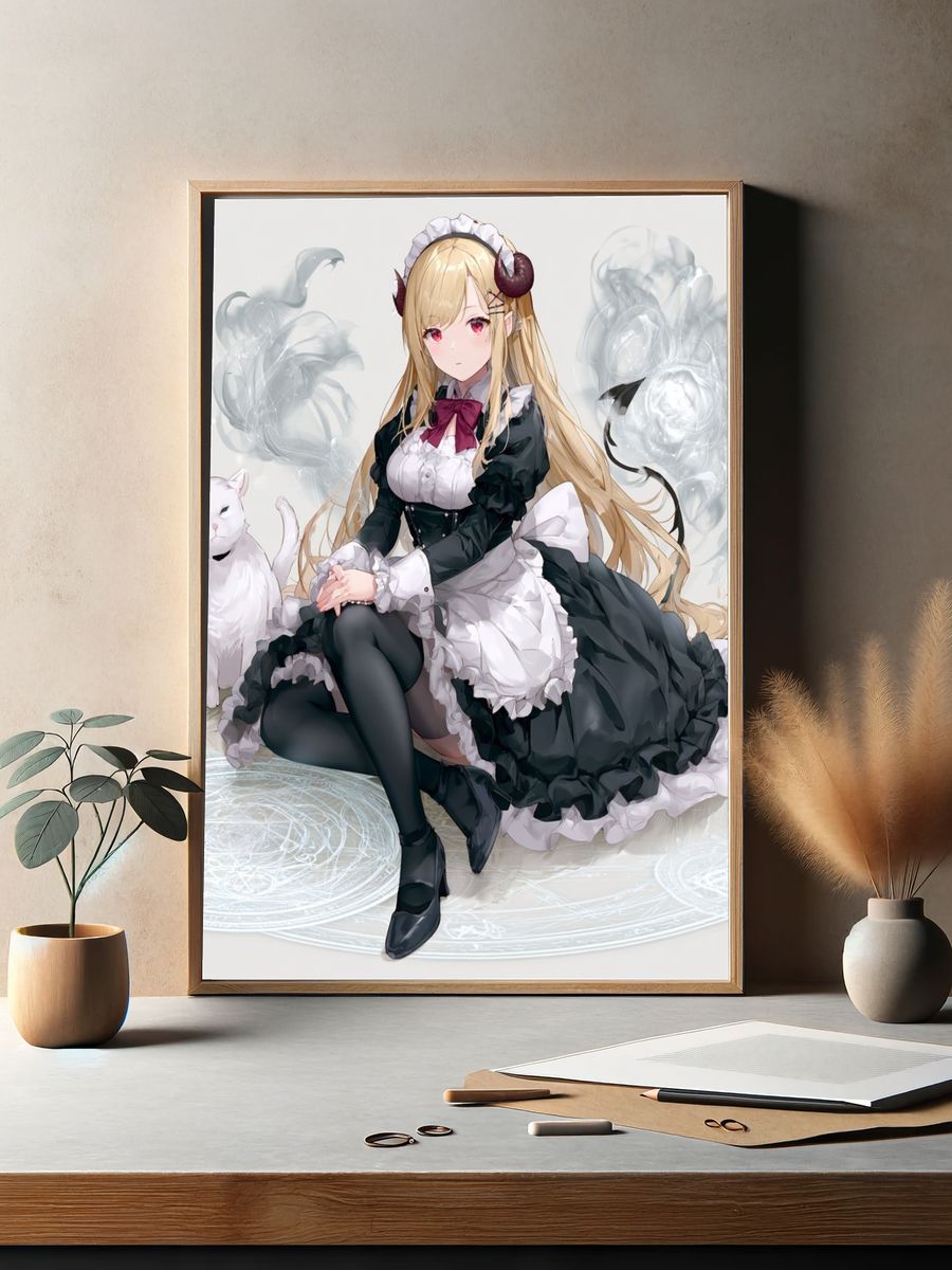 Anime Maid and Cat Print. — room view 2